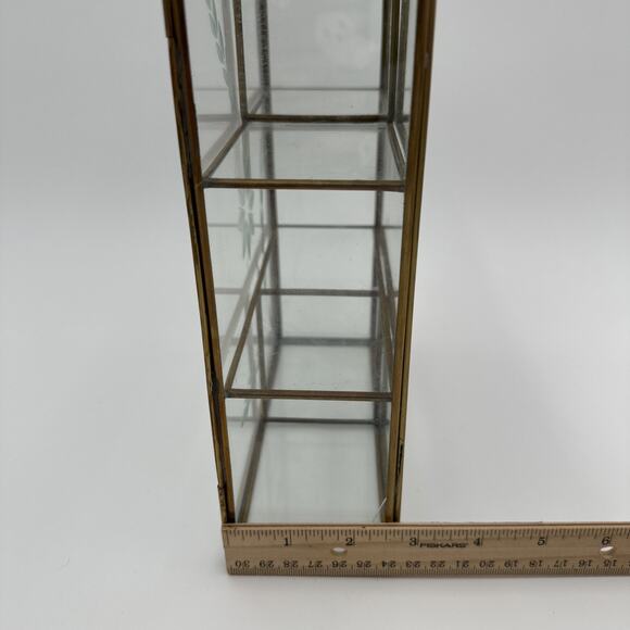 Vtg Brass Glass Mirror Curio Cabinet Shelf Wall Mount / Table Top Read - Picture 4 of 10